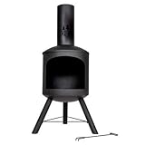 Log Barn Fire Chiminea for Garden (43 x 43 x 118 cm). Black Steel Log Burner Outdoor with Poker. Durable, Easy to Assemble, Lightweight Wood Burner Outdoor - Genuine Log Barn Garden Chiminea
