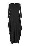 TEXTURE Ladies Womens Italian Lagenlook Plain 3/4 Sleeve Viscose Jersey Draped Sides Parachute Tulip Long Midi Dress One Size (Black, One Size)