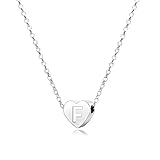KENYG S925 Silver A-Z Capital Initial Heart Pendant Necklaces for Women Girls Lady for Christmas Birthday Graduation,Women Choker Tiny Necklaces Fashion Jewellery (F)
