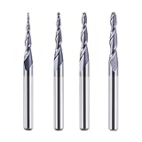 SpeTool 4Pcs Spiral End Mill Ball Nose, 0.25–1.0 Tip, 1/8'' Shank, CNC Router Bit Set, TiAlN Coated 2-Flute, Solid Carbide Milling Cutter for 2D and 3D Engraving