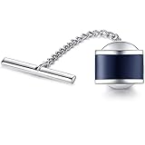 HONEY BEAR Tie Pin Tack with Chain - Stainless Steel for Necktie Accessory Business Wedding Gift (Navy Blue)