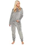 kraftd Womens Pyjamas Set Warm Fleece Winter Cosy Soft 2 Piece Pjs Sets Nightwear Loungewear Long Sleeve Top and Bottoms Pjs Sleepwear (Grey, M)