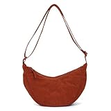 Amexo Corduroy Crescent Crossbody for Women, Adjustable Shoulder Strap, Portable Half Moon Bag, Multi-purpose Hobo for Travel Work School Daily Use (Orange)