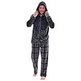 Keanu Mens Flannel Fleece Pyjamas - Zipped Hooded Top with Check Bottom Pyjama Set - Supersoft Fleece - Assorted Designs - Sizes S M L XL 2XL (Charcoal Zip Top/Charcoal Check, Extra Large)