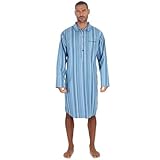 INSIGNIA Mens Nightshirt 100% Brushed Cotton Flannel Nightwear, Long Sleeve Winter Sleep Shirt, Soft & Warm Nightie (Denim Stripe, M)
