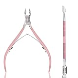 Jestilo Cuticle Remover Tool Set with Cuticle Cutter and Cuticle Pusher - Stainless Steel Professional Cuticle Nipper and Pusher Nail Care Tools for Salon and Level Mani-Pedi at Home (Pink)