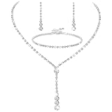 Bridal Jewellery Set Teardrop Diamante Necklace Crystal Drop Dangle Earrings Rhinestone Bracelet Wedding Silver Jewellery Set Prom Costume Jewelry for Women Girls Wedding Party