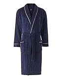 THE SAVILE ROW COMPANY LONDON Men's Lightweight Super Soft Warm Fleece Bath Robe Dressing Gown - Navy Rope Edge Plain - Medium