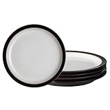 Denby - Elements Medium Black Plates Set of 4 - Dishwasher Microwave Safe Crockery 22cm - Black, White Ceramic Stoneware Tableware - Chip & Crack Resistant Lunch Plates