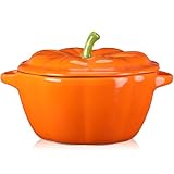 Ziliny 1 Pcs Pumpkin Bowl with Lid and Handle 13 oz Ceramic Ramekins Pumpkin Soup Dish Casserole Cooking Baking Pot Safe Oven for Fall Halloween Thanksgiving Autumn Serving Cookware