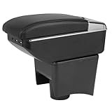 Dual-Layer Leather Arm Rest with USB Black Car Center Console Armrest Storage Box Replacement Compatible with VW Polo MK5 6R Vento 2010 2011 2012 2013 2014 2015 2016 2017