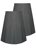 Pack of 2 - Girls Pleated School Skirt Adjustable Waist Regular Fit Black Grey 3-16 Years