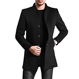 Allthemen Mens Trench Coat Long Slim Fit Wool Cashmere Coat Jacket Outerwear Trenchcoats Winter Warm Overcoat, XL, Black