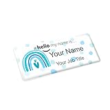 Badgemaster Resin Finish Hello My Name Is Personalised Nurse Midwife Hospital NHS Practitioner Nursery Preschool Rainbow Blue Polka Dots Name Badge