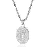 Men's Stainless Steel St Christopher Necklace - Durable 24-Inch Chain Pendant, Hypoallergenic Religious Patron Saint of Travelers Medallion, Gift for Men ﻿