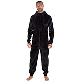 Style It Up Kids Boys Girls Fleece Plain Zipped Hooded Onesie Warm Cozy Comfortable Super Soft One Piece Childrens Nightwear (BLACK, 13Y)