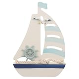 SUPVOX Mediterranean Wood Sailboat Ornament - Nautical Wooden Sailing Boat Decoration for Home Bedroom Office Desktop Crafts Sailor Nautical Favors