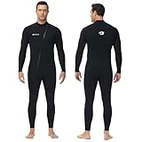 Owntop Mens Wetsuit 3mm - Front Zip Full Diving Suits, Stretch Pro Neoprene Wet Suit Thermal Full Length Dive Skin for Surfing Snorkeling, Men Black XL