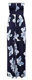 RIDDLED WITH STYLE Ladies Sleeveless Boobtube Sheering Maxi Floral Print Long Dress Island Summer Beach Dress Womens Plus Size Maxi Bandeau Neck Casual Wear Holiday Dress (Navy Floral UK 16-18)