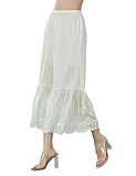 BEAUTELICATE Women’s Pettipants Pantaloons 100% Cotton Underskirt Petticoat Culottes Slip Summer Spring Loose Cropped Flared Pajama Pants Bottom with Lace Hem Cream, XXL