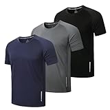 ZENGVEE 3 Pack Gym Shirts Men Quick Dry Short Sleeve Sport T-Shirts Breathable Moisture Wicking Athletic Running Tops Mens Workout Tops(0426-Black Grey Navy-M)
