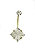 9ct Yellow Solid Gold Medium Diamond shaped Swarovski Stone Austrian Crystal Belly Bar