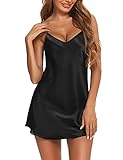 Litherday Satin Babydoll Chemise Nighties Nightdress For Women Negligee Lingerie Silk Nightgown Nightwear-2(Black,XL