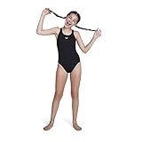Speedo Girls Endurance+ Medalist Swimsuit | Chlorine Resistance | Comfort Fit | Swimming Lessons | Swim Holiday, Black, 7-8