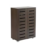 Home Source 2 Door Wooden Shoe Storage Cabinet Rack Stand Slatted Cupboard, Dark Brown