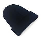 Beanie Hat Mens Ladies Womens Unisex Slouch Winter Woolly Turn Up Knitted (Navy Blue)