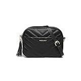 Miss Lulu Small Cross Body Bags for Women, Anti-Theft Black Handbag for Travel, PU Leather with Adjustable Strap, V-Shaped Pattern & Tassel Detail