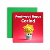 Huxters Penblwydd Hapus Card for Cariad - Welsh Daffodil Funny Birthday Greetings for Girlfriend - 14.8cm (Cariad)