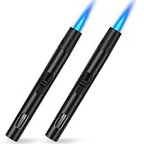 Jet Lighter Windproof Gas Lighter Refillable Butane Torch Lighter Long Reach Flame Fire Lighter for Candle, BBQ, Kitchen, Fireplaces (2 Pack Black) (Without Gas Fuel)