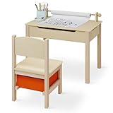 ARTETHYS Kids Table and Chair Sets, Wooden Toddler Activity Table and Storage Drawer Chair, Childrens Table and Chair Set with Paper Roll for Art Craft Play, Oak