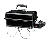 Weber Go-Anywhere Gas BBQ/Portable Grill with Folding Legs, Push Ignition, Durable Enamel, Lightweight & Compact Camping Barbecue for Outdoor Use, 42 x 26 cm Cooking Area, Black