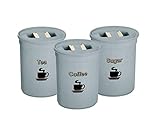 3 Piece Tea Coffee Sugar Canister Set 850ml Plastic Round Tea Coffee Sugar ContainerTin Airtight Storage Jars Set (Sky Blue)