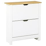 HOMCOM Narrow Shoe Cabinet, Space Saving Shoe Storage Cabinet with 2 Flip Drawers and Adjustable Shelves for 6-12 Pairs of Shoes for Hallways and Living Room, White