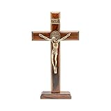 Intercession Wall and Table Wood Cross Crucifix (10 inches - Antique Gold)