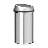 Brabantia 60 Litre Large Kitchen Touch Bin (Matt Steel Fingerprint Proof) Removable Lid, Soft-Touch Open, Easy Clean Rubbish Food Waste Bin