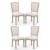 VONLUCE Vintage Farmhouse Dining Chairs – Set of 4 French Country Upholstered Memory Foam Dining Room Side Chair with Square Back Solid Wood Legs – Accent Side Chairs for Kitchen Living Room Bedroom