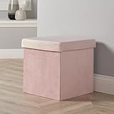 Home Source Folding Ottoman, Velvet Fabric Storage Square Box, Blush Pink