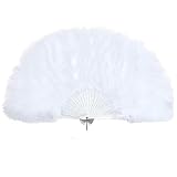 Lizzy 1 x White Feather Fan | Handheld Folding Fan, 1920s Embroidered Vintage Fans Halloween Fancy Dress Costume Party Wedding Decoration