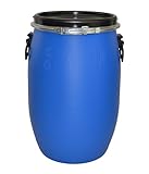 ITP Packaging 30 Litre Plastic Blue Open Top Storage Barrel Drum Keg with Lid and Latch Ring, UN Approved, Food Grade for Shipping, Air Tight
