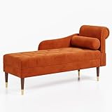 Vesgantti Velvet Chaise Longue, Indoor Lounge Sofa with Right Armrest and Lumbar Pillow, Upholstered Chaise Lounge for Living Room Bedroom and Office, Tool-free Assembly(Orange)