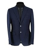 SIRRI Men’s Wool Herringbone Tweed Navy Blue Coat Blazer Jacket Fitted Fit Classic with Removable Zipper Chest Size 48