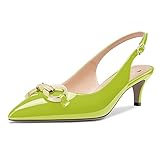 Castamere Women Kitten Heel Pointed Toe Slingback Pumps Court Shoe Mid 5 CM Heels Sexy Dress Shoes Lime Green 7.5 UK