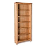 RoselandFurniture London Oak Large Bookcase Solid Wood Tall Bookshelf Display with 6 Shelves for Living Room or Office