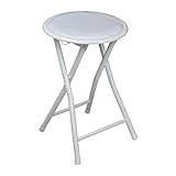 Harbour Housewares White Padded Folding Stool - Easy Store Metal Frame Sponge Padded Stool with Floor Protector Bumper Feet Lightweight Foldable Seat for Kitchen Bar, Breakfast Bar