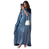 Women Satin Abaya Dress Islam Muslim Summer Batwing Sleeve Maxi Dress Kaftan Robe Ramadan Clothes Darkgrey