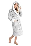 CityComfort Dressing Gown Women, Fluffy Bath Robes for Women, Gifts for Her (M, Two Tone Grey)